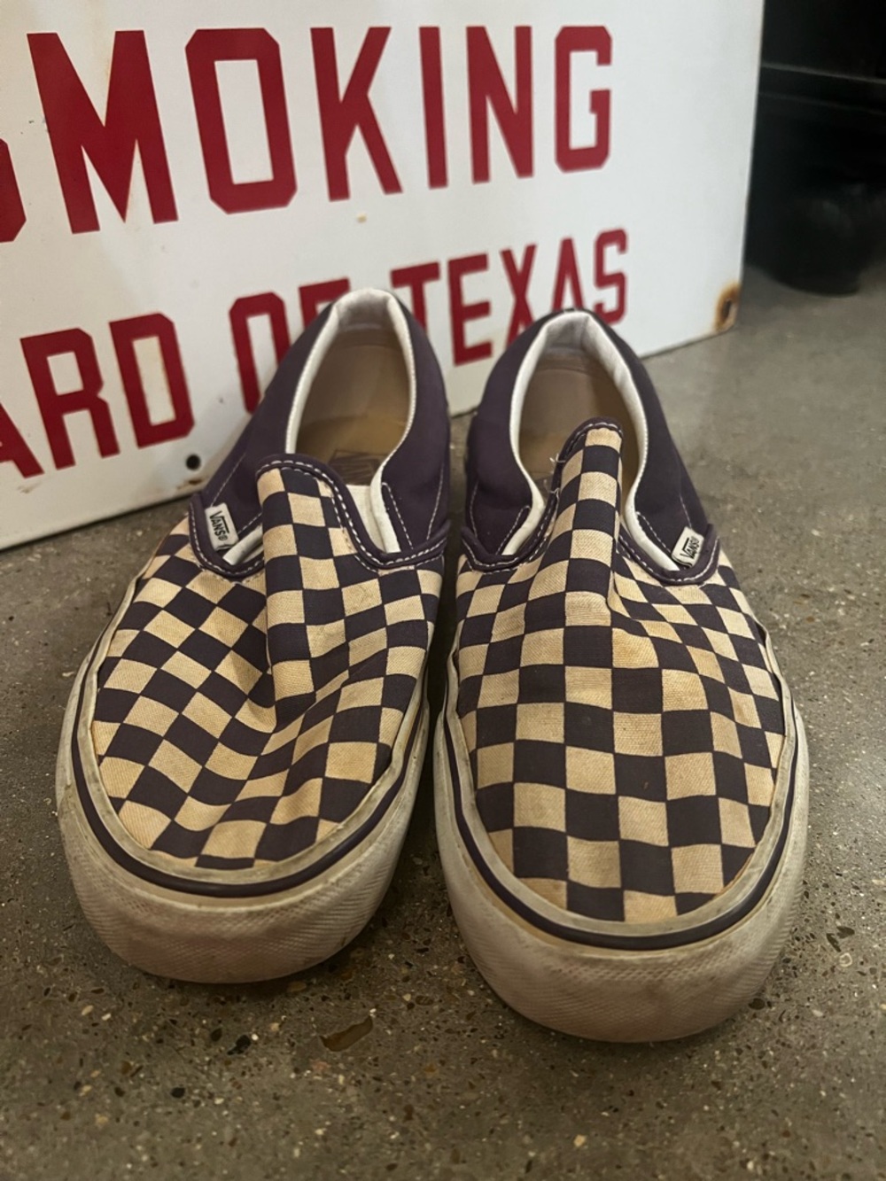 Vans Slip-On Checkerboard Sneakers in Purple and Cream